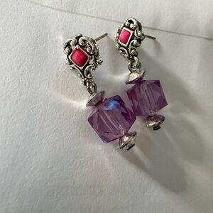 & Other Stories Silver-Tone Pink and Purple Drop Earrings